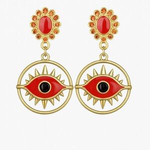 Gorgeous Gold and Coral Red Eye Earrings 💫
